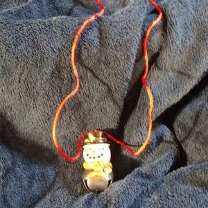 Festive Snowman Bell Necklace with Red String